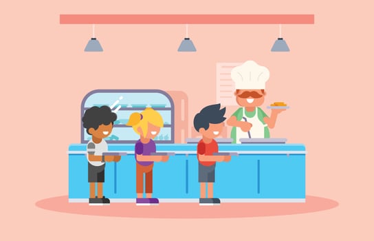 Kids Lining Up In School Canteen vector