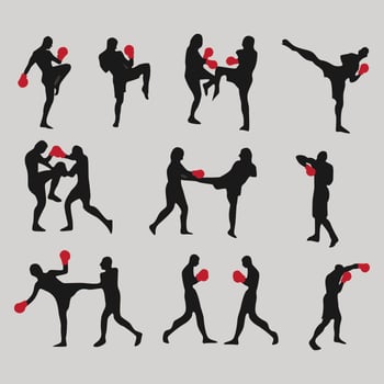 Muay Thai Silhouette Icon Vectors 