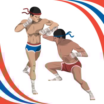 Two Man Fight With Muay Thai Style Vector Illustration