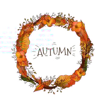 Autumn Wreath With Leaves And Flowers  vector