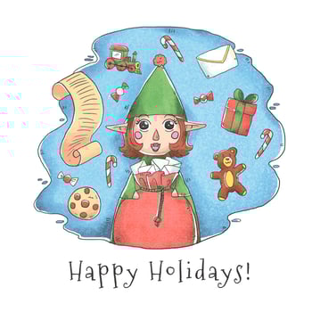 Cute Santa Elf With Toys And Christmas List vector