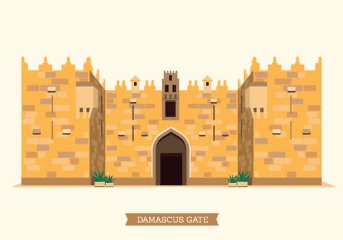 The Old City of Jerusalem Damascus Gate Illustration vector
