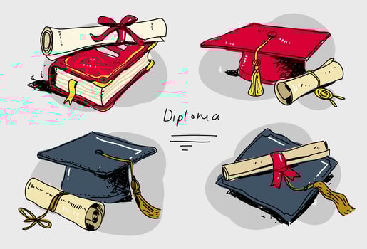 Diploma Degree Set Hand Drawn Vector Illustration