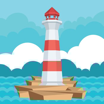 Cove with Lighthouse Vector Illustration
