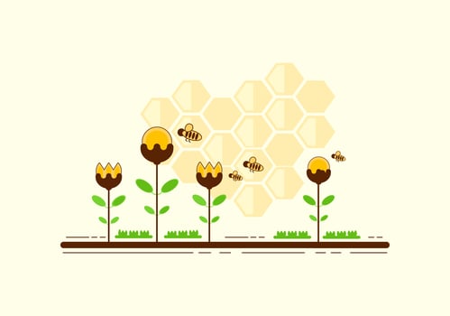 Cartoon Hornets over Flowers Vector 