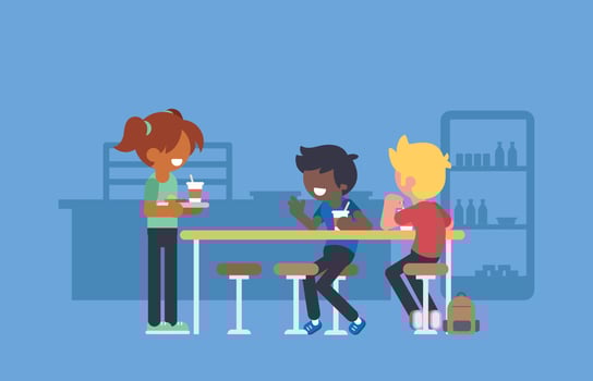 School Kids Eating At School Canteen vector