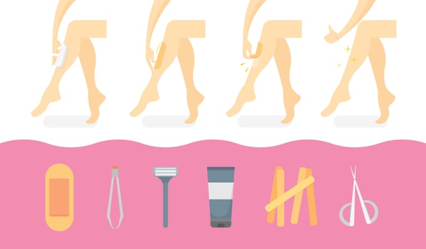 Leg Waxing Process and Tools Vector Flat Illustration