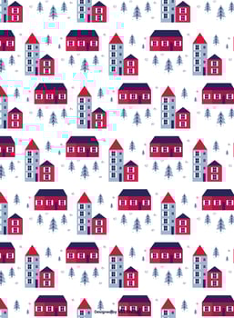 Winter Town Vector Pattern