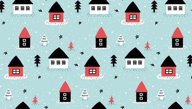 Doodle Winter House Pattern vector
