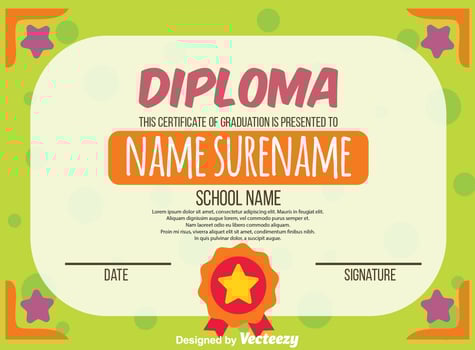 Green Kids Diploma Certificate Vector