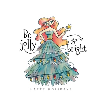 Woman with Christmas Tree Dress Vector 