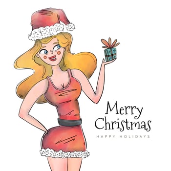 Sexy And Cute Woman Wearing Santa Clothes Vector 