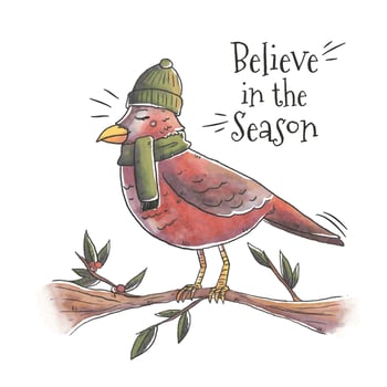 Christmas Bird Over Branch With Christmas Quote vector