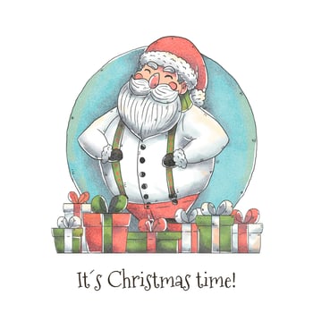 Cute Santa Character with Christmas Gift Vector