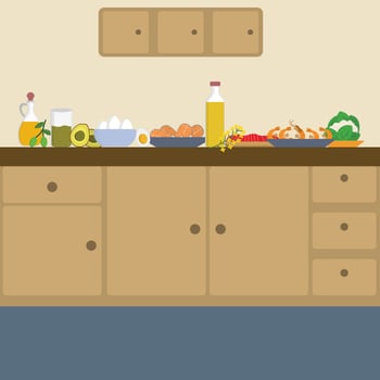 Flat Food On Counter Illustration  vector