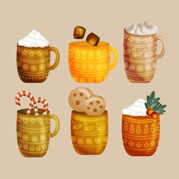 Vector Hand Drawn Hot Chocolate Cups