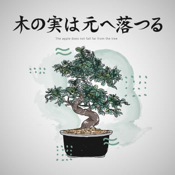 Japanese Letters Quotes With Bonsai Tree Vector Illustration 