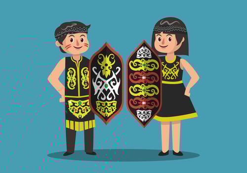 Dayak Man and Woman With Shield Vector llustration