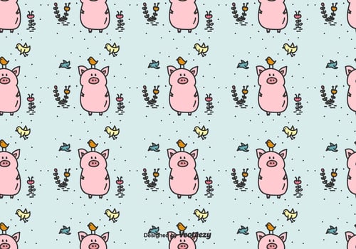 Pig And Birds Vector Pattern