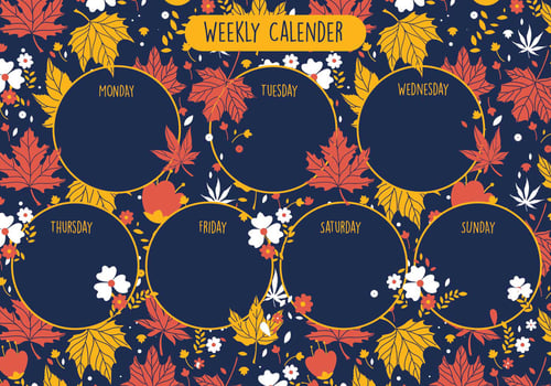 Botanical Printable Weekly Calendar Vector