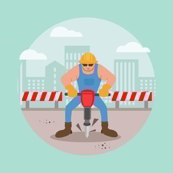 Man With Pnemuatic Drill Vector Illustration
