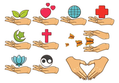 Set of healing hands icon. vector