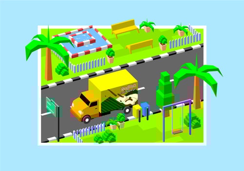 Isometric Klepon Moving Van Free Vector