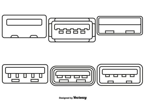 Vector Set Of USB port Line Style Icons
