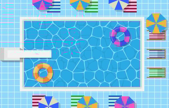 Swimming Pool With Inflatable Swim Ring In Donut Form And Springboard For Jump Illustration vector