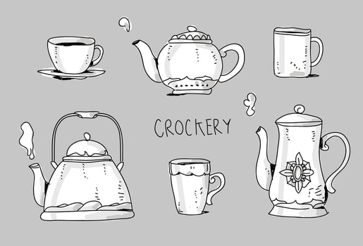 Crockery Set Hand Drawn vector Illustration