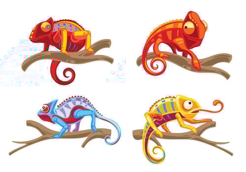 Set of Chameleon Lizard Standing on a Plant vector