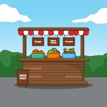 Fresh fruit wooden stall illustration vector