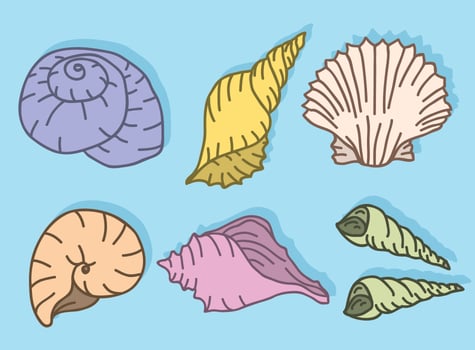 Scallops Collection On Blue Vector