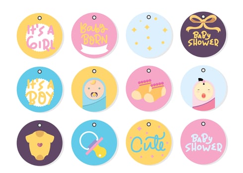 Baby Shower Hang Tag Pack Vector