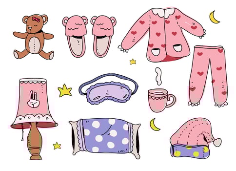 Bedtime Girl Starter Pack Hand Drawn Vector Illustration