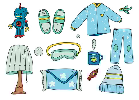 Bedtime Boy Starter Pack Hand Drawn Vector Illustration