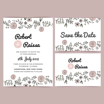 Vector Hand Drawn Floral Wedding Invitation