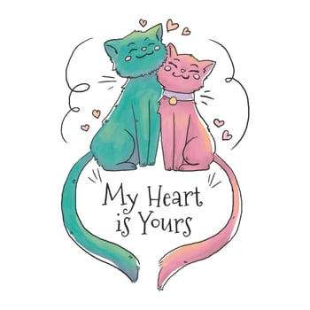 Cute Cat Couple Falling In Love With Heart Floating vector