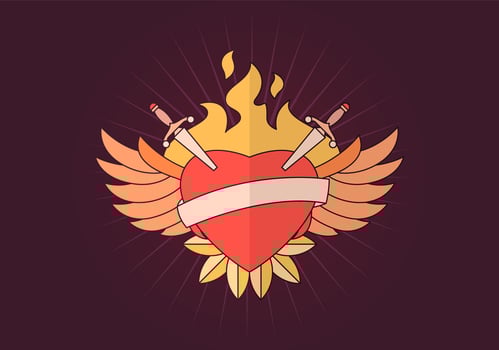 Cartoon Flaming Winged Heart vector