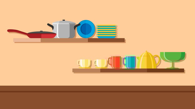 Crockery On The Wall Shelf Vector