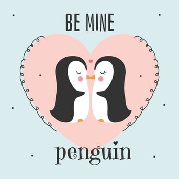 Be Mine Penguin Valentine Card Vector