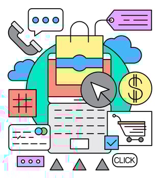 Linear Online Shopping Vector Illustration