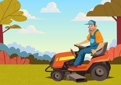 Man Riding Lawn Mower vector