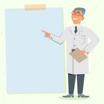 Man Doctor In White Uniform With A Blank Board For Your Text Illustration vector