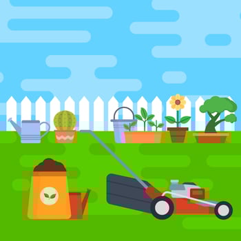 Flat Garden and Lawn Mower Vector Illustration