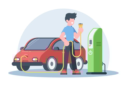 Young Man Charging His Electric Car vector