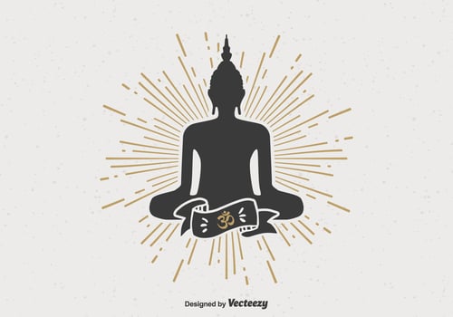 Black Buddah Silhouette On Retro Sunburst Vector
