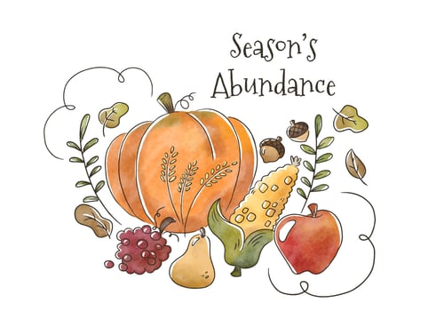 Watercolor Healthy Autumn Fruit And Vegetables Floating With Leaves And Ornament To Fall Season vector