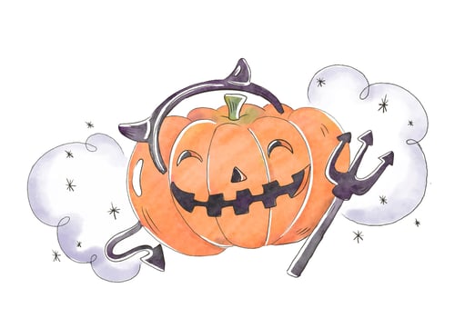 Cute And Scary Pumpkin Smiling Wearing Devil Horns Vector 