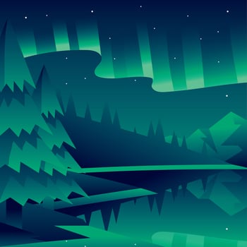 Northern Lights Landscape Green Vector